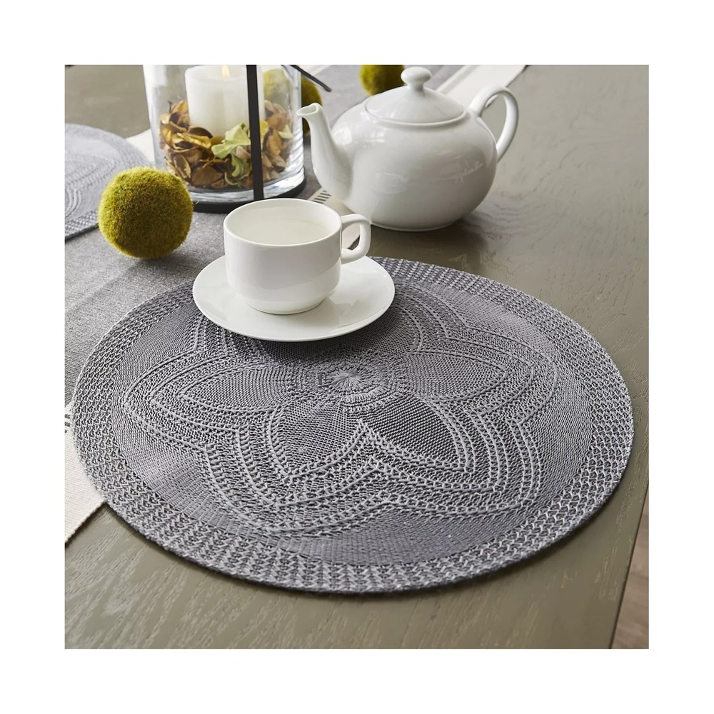Woven Collection‎ Round Braided Floral Placemat Set, 15", 6 Piece Gray